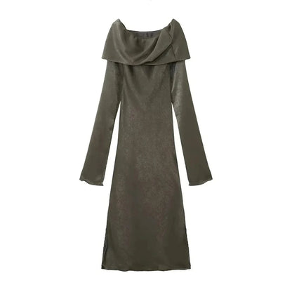 Gray Off-Shoulder Maxi Dress