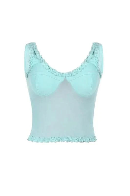 Green Sleeveless Ruffled Crop Tank Top - Mabel Love