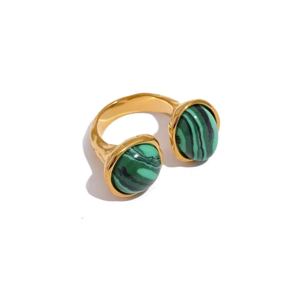 Green Two-Gemstone Gold Rings