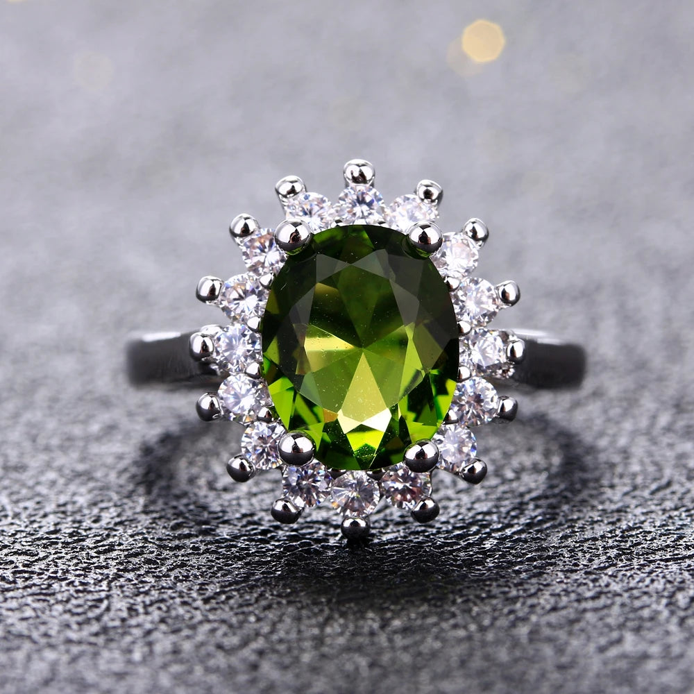 Peridot Green Floral Ring - Luxury Wedding Jewelry