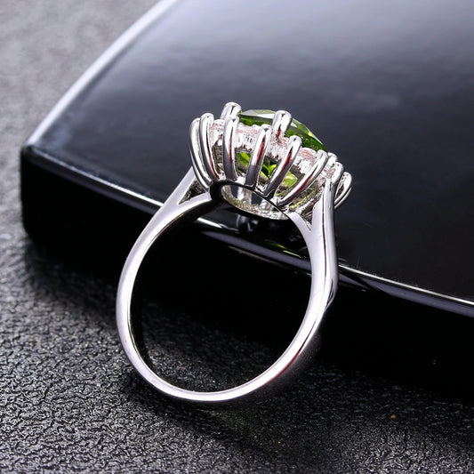 Peridot Green Floral Ring - Luxury Wedding Jewelry - model wearing new