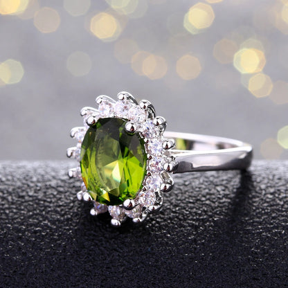 Peridot Green Floral Ring - Luxury Wedding Jewelry