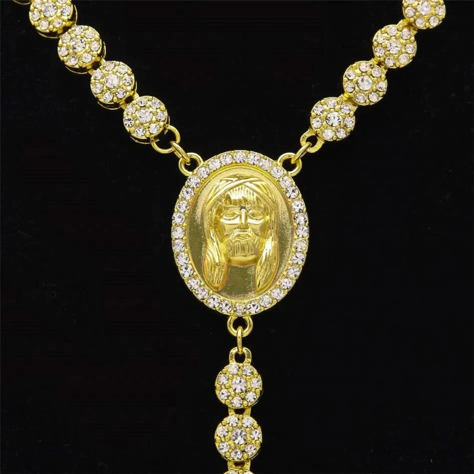 Uwin Iced Out Rosary Flower Necklace