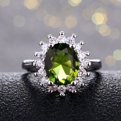Peridot Green Floral Ring - Luxury Wedding Jewelry