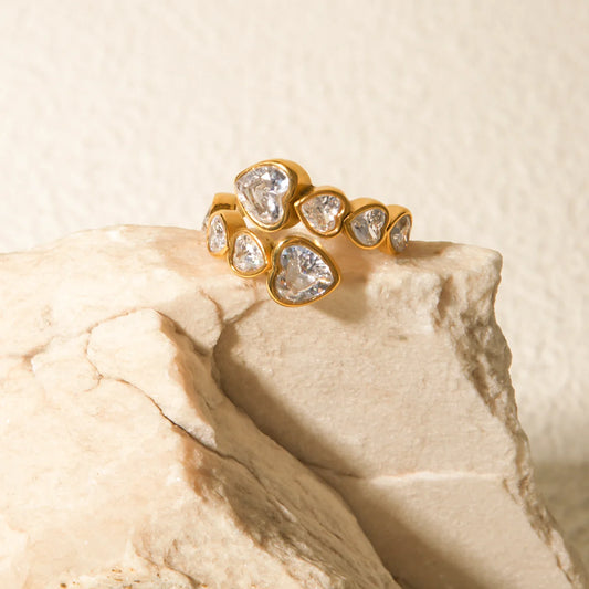 Heart CZ Staggered Open Ring 