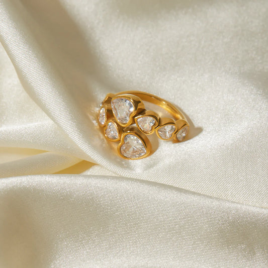 Heart CZ Staggered Open Ring 