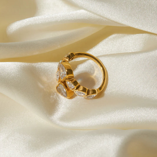 Heart CZ Staggered Open Ring 
