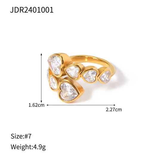 Heart CZ Staggered Open Ring 