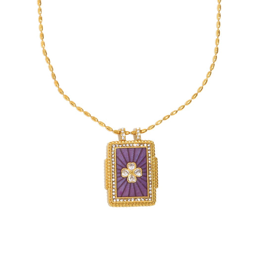 Heart Clover Square Zircon Pendant Necklace