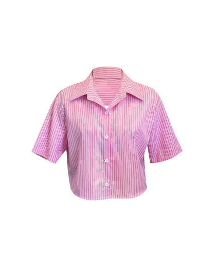 Striped Back Bow Short Sleeve Blouse