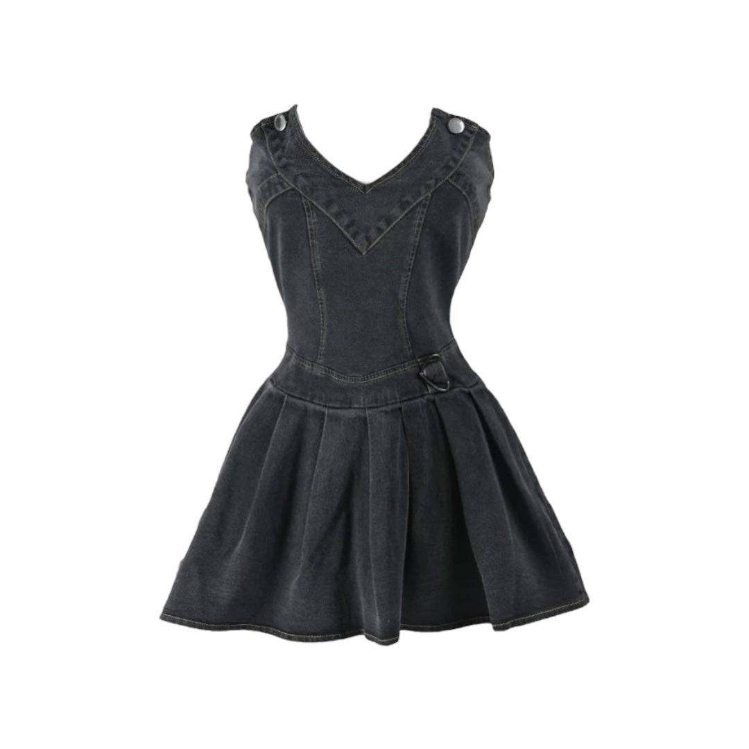 Denim Pleated Mini Dress - Mabel Love Co