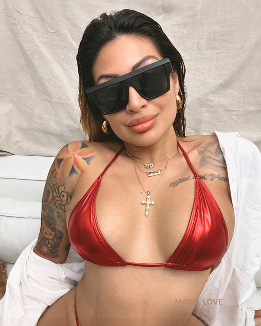 METALLIC 2 PIECE BIKINI RED