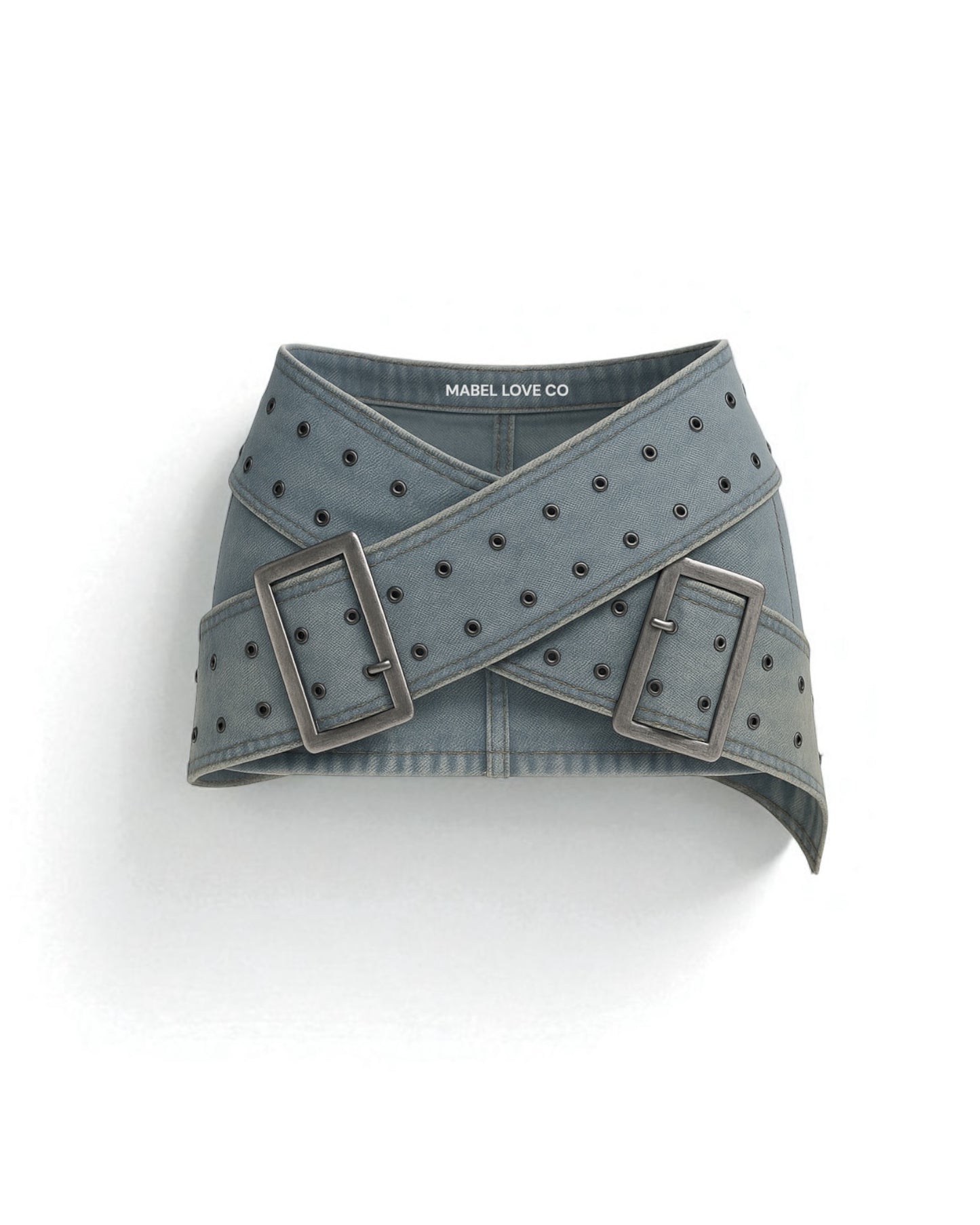 micro belt mini denim skirt