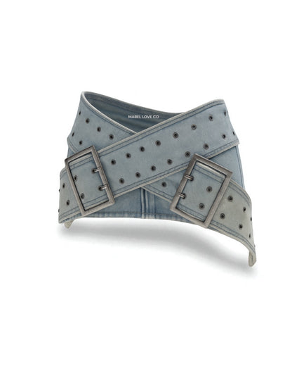 micro belt mini denim skirt