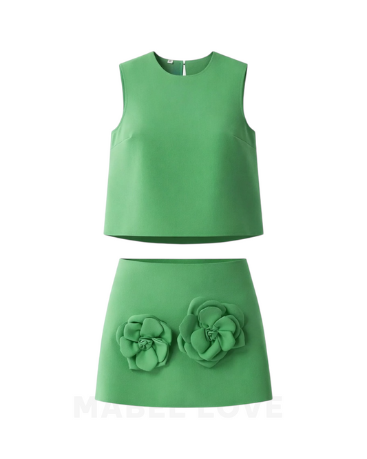 3D flower crop top and skirt set for women