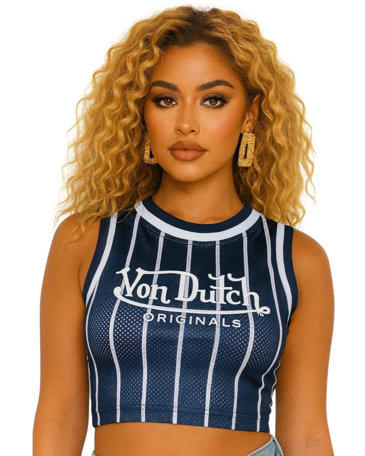 Von Dutch ORIGINALS Jersey Tank Top - Navy Blue | Women's Retro