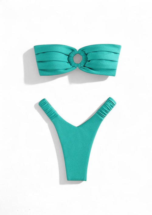 Ruched Bandeau Low Waist Bikini Set