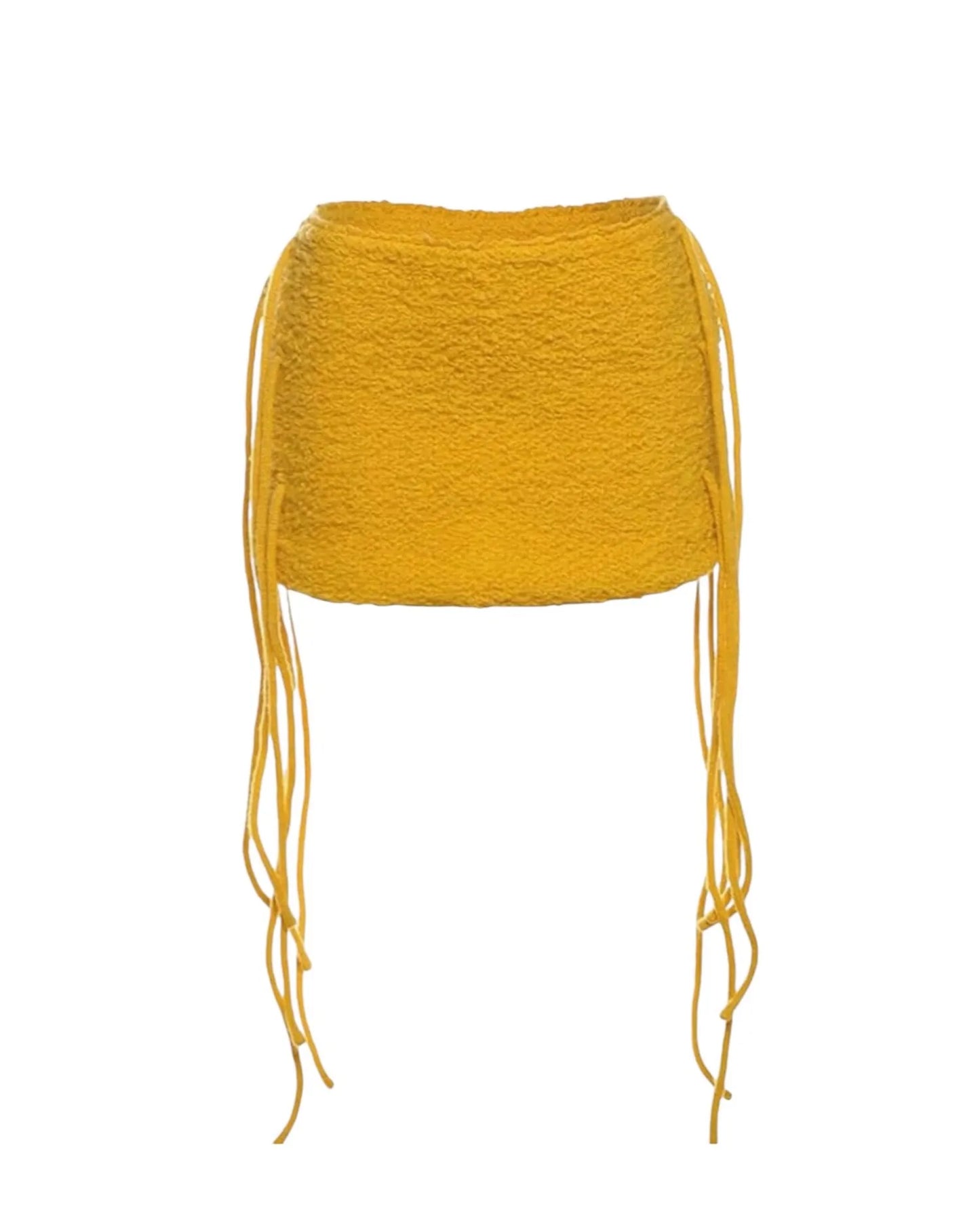Yellow mini side skirt with tassels