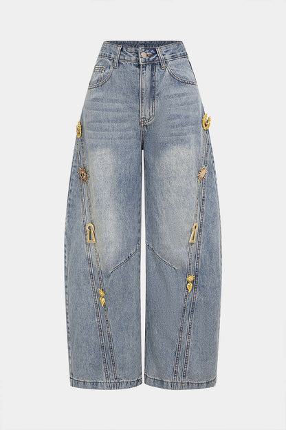 Distressed Wide-Leg Denim Jeans