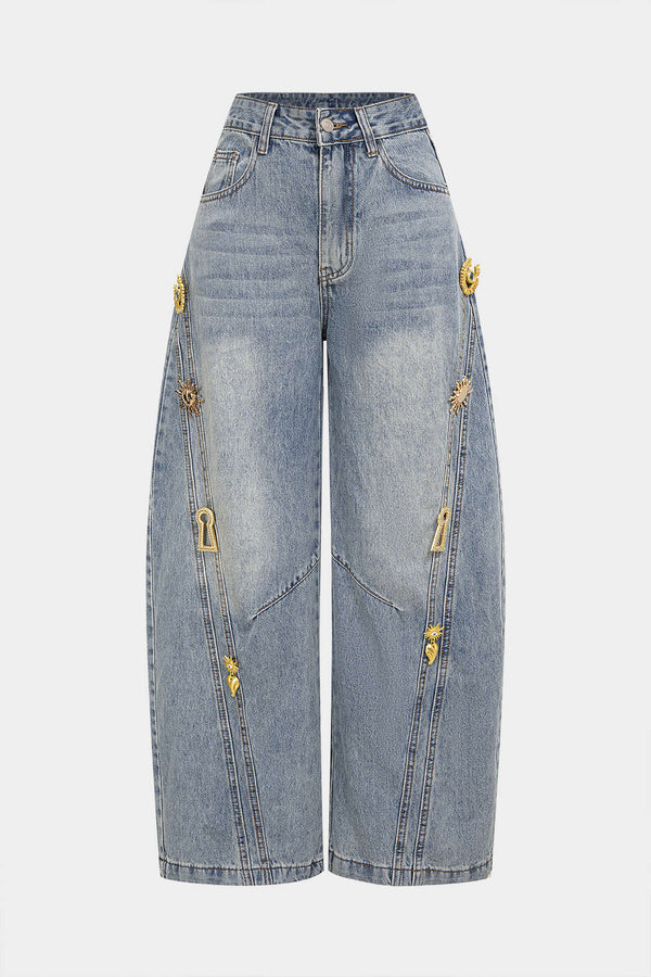 Distressed Wide-Leg Denim Jeans