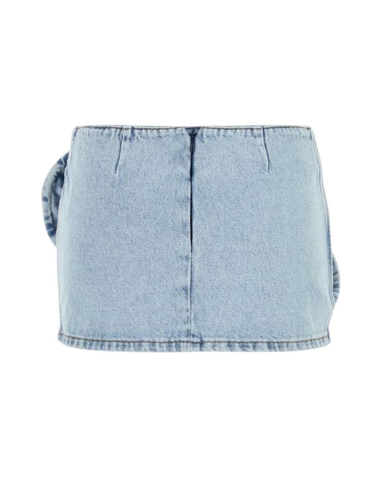 backside of a denim mini skirt