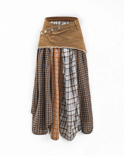 Luna Plaid Patchwork A-line Skirt