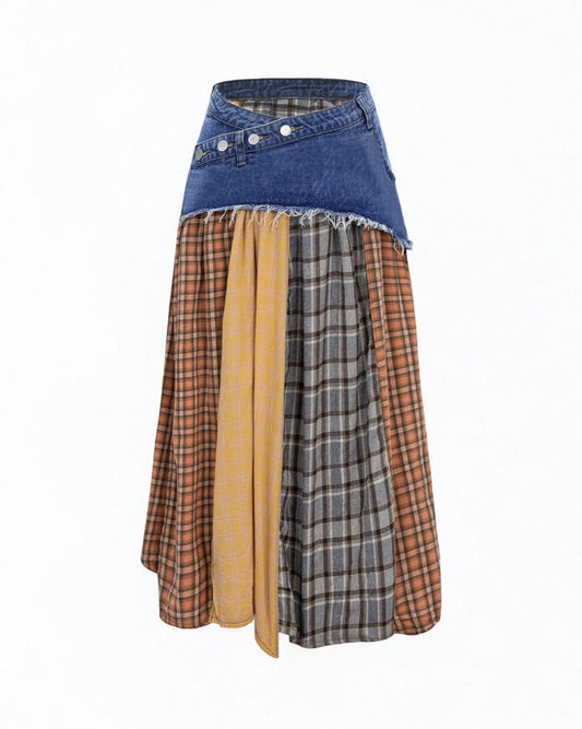 Luna Plaid Patchwork A-line Skirt - lifestyle photo