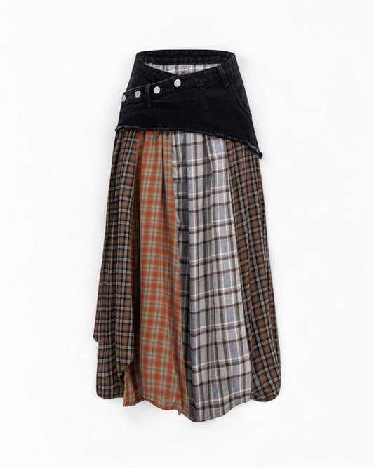 Luna Plaid Patchwork A-line Skirt - additional view 6
