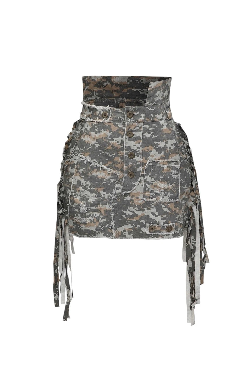 Ivy Khaki Tassel Splicing Camo A-line Midi Skirt