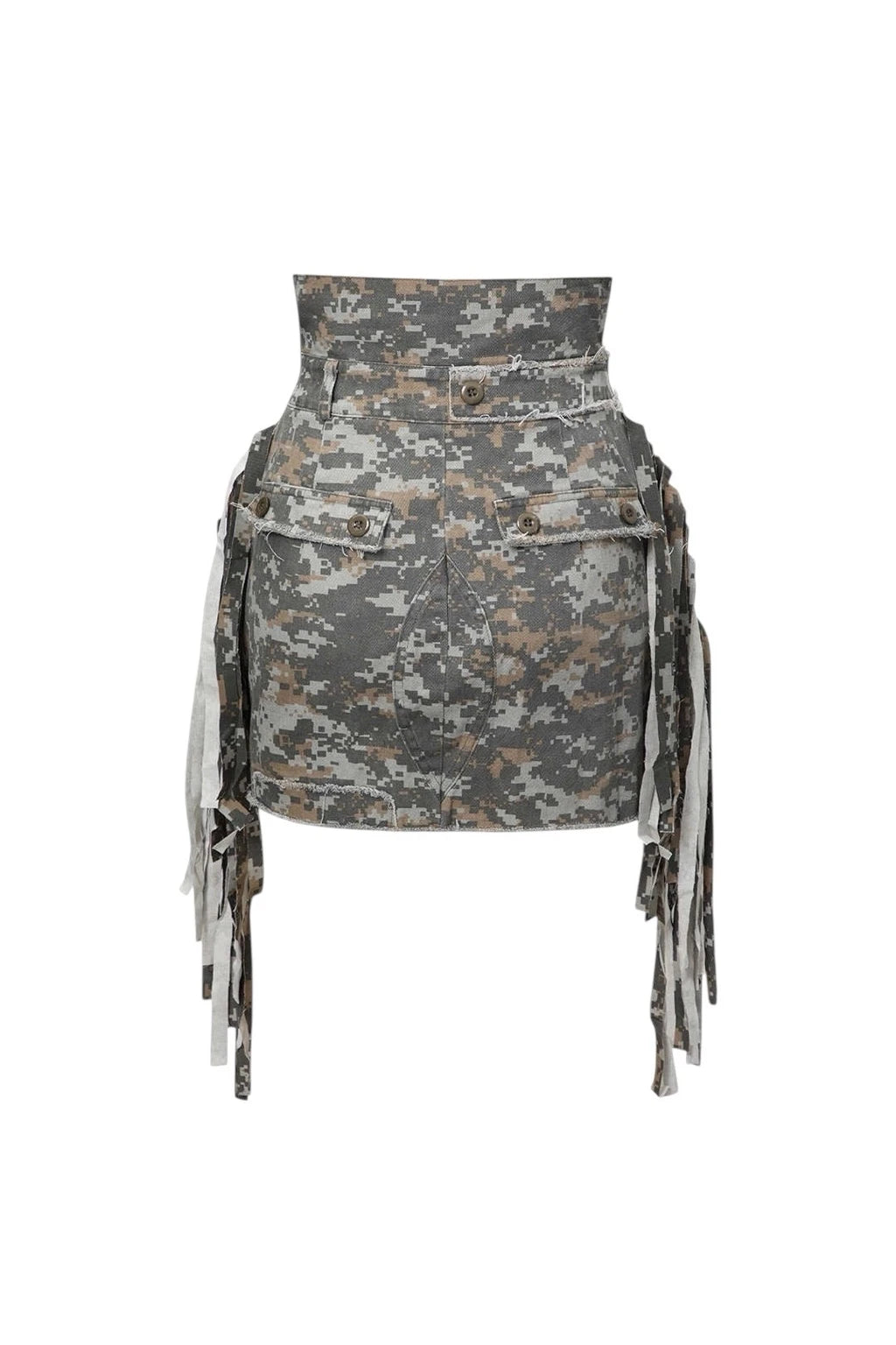 Ivy Khaki Tassel Splicing Camo A-line Midi Skirt