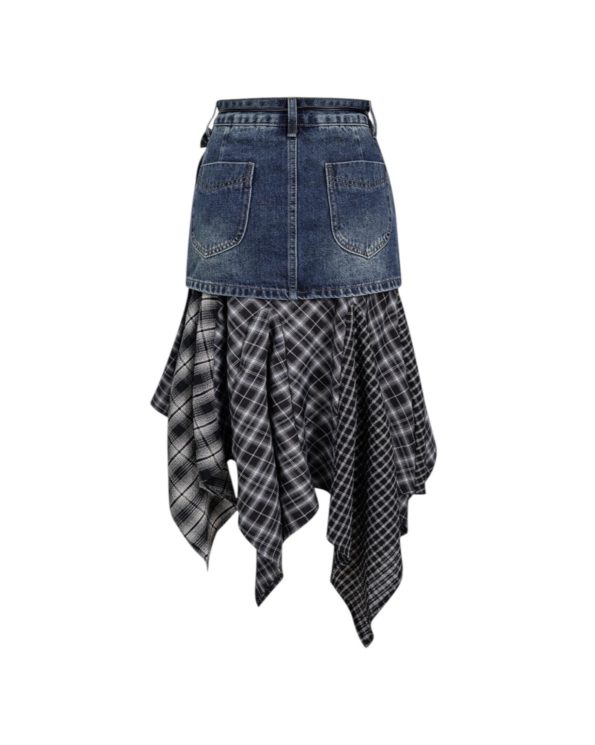 Willow Plaid Irregular Contrast Color Skirt