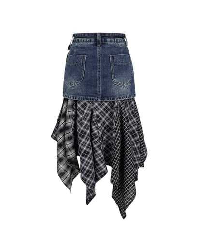 Willow Plaid Irregular Contrast Color Skirt