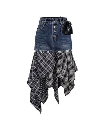 Willow Plaid Irregular Contrast Color Skirt