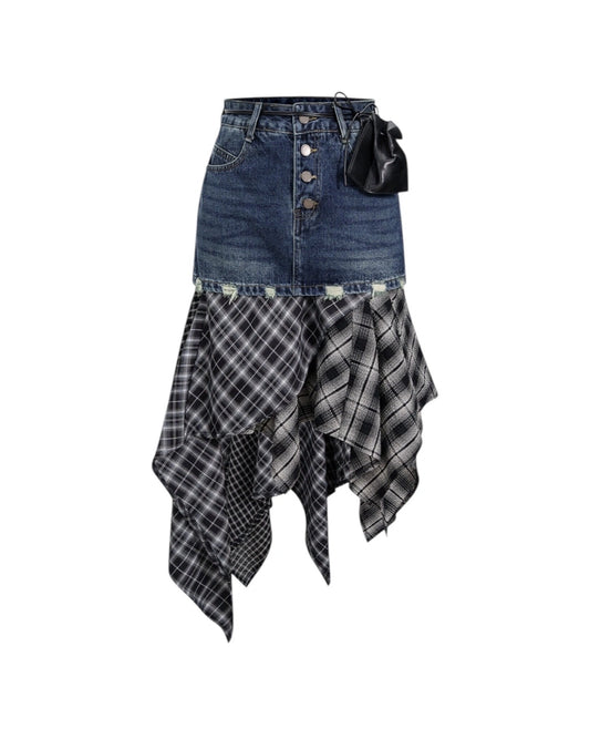 Willow Plaid Irregular Contrast Color Skirt