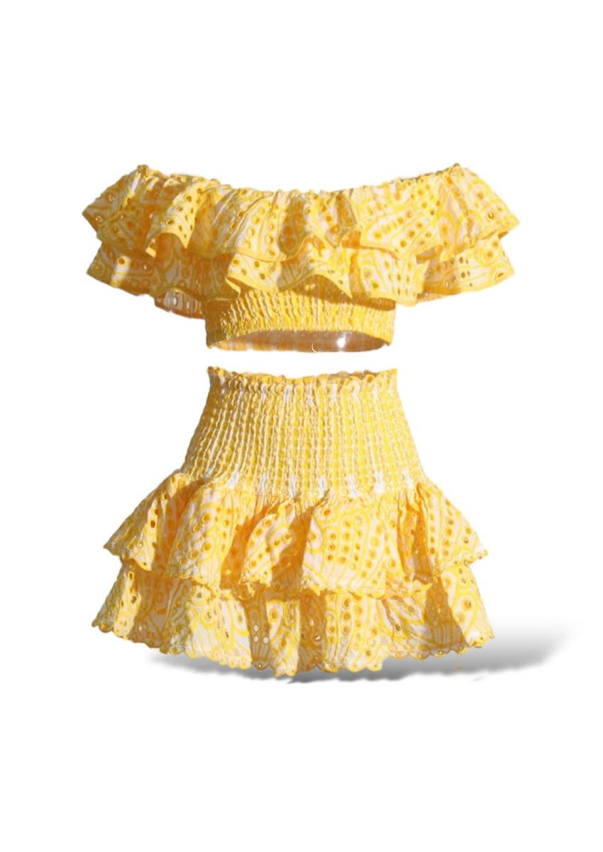 Ruffled Off-Shoulder and Mini Skirt Set - Mabel Love Co