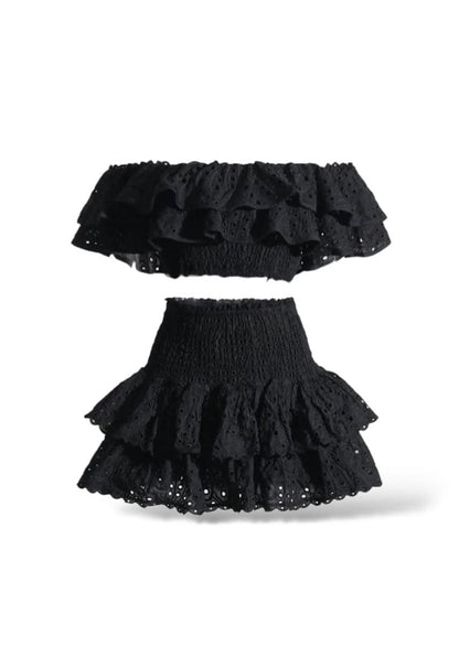 Ruffled Off-Shoulder and Mini Skirt Set - Mabel Love Co