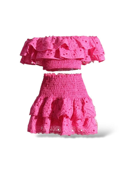 Ruffled Off-Shoulder and Mini Skirt Set - Mabel Love Co