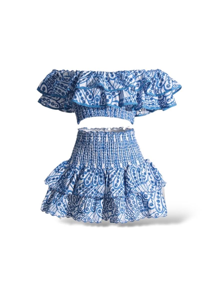 Ruffled Off-Shoulder and Mini Skirt Set - Mabel Love Co