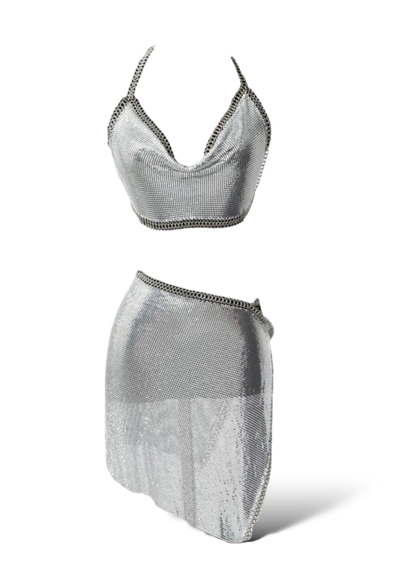 Metal mini skirt set