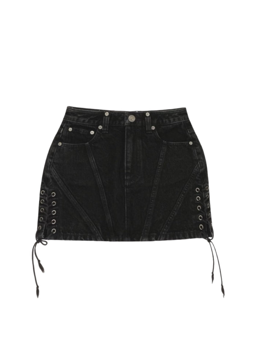 Denim Skirt with Lace-Up Design