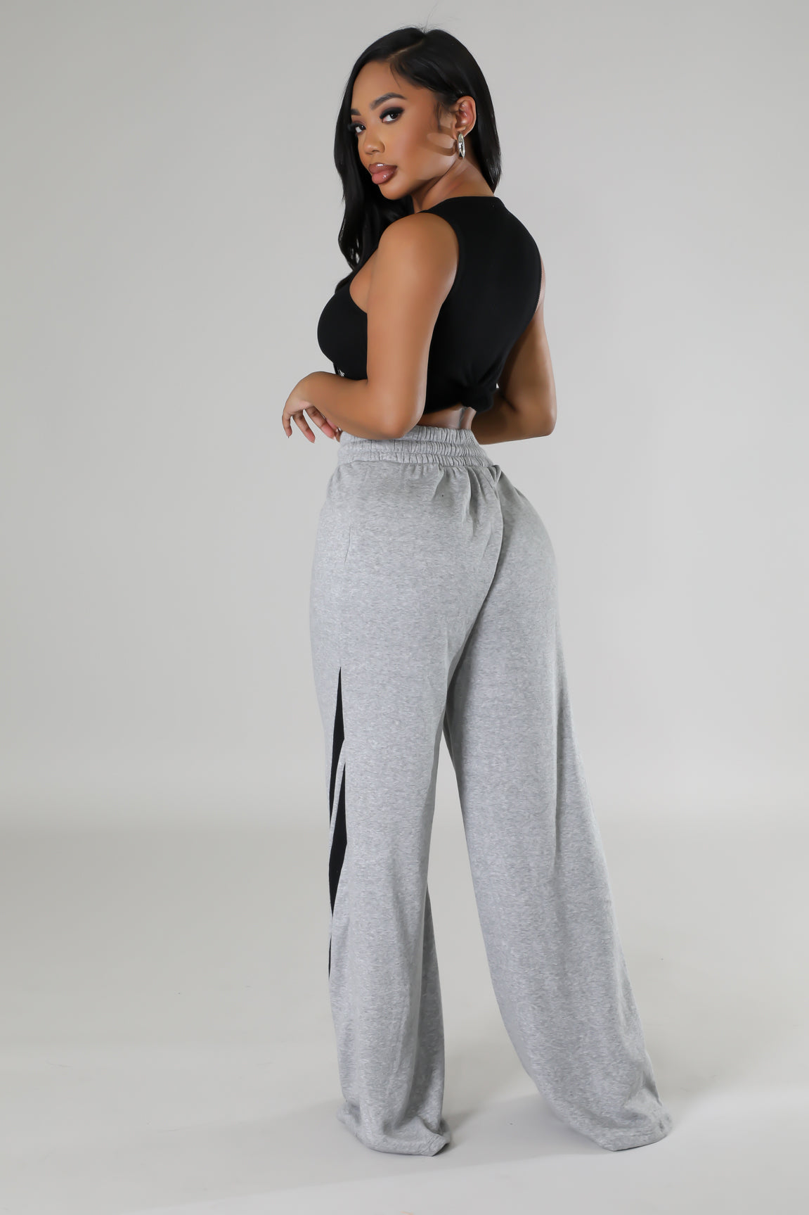 Drawstring Sweatpants with Striped Tape Patch