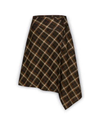Evelyn Plaid Asymmetric A-line Skirt