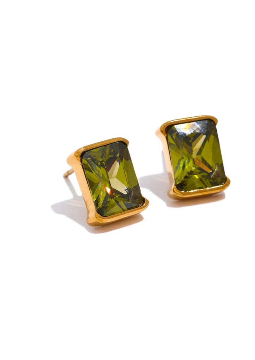 Gold Square Stud Earrings - lifestyle photo