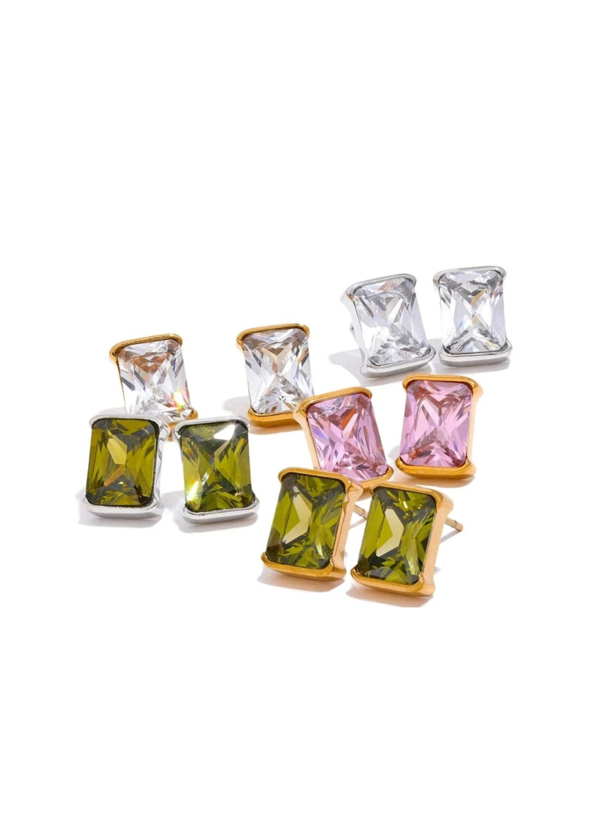 Gold Square Stud Earrings - additional view 5