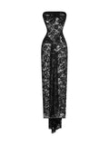 Lace Hollow Out Ruched Maxi Dress - Mabel Love Co