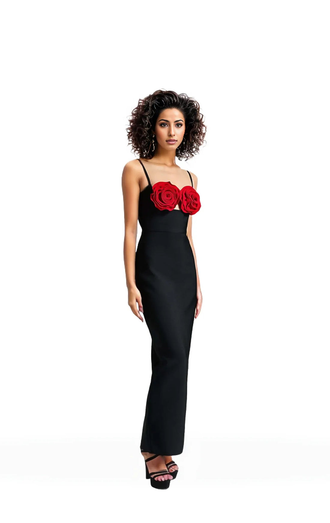 Elegant Black Evening Gown with Floral Accents - Mabel Love Co
