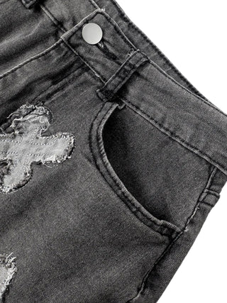 Close-up details of Patchwork Cross Denim Skirt