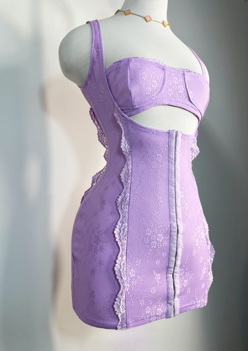 Cut-Out Lace Mini Dress | MABEL LOVE Purple / L Cut-Out Lace Mini Dress | MABEL LOVE Purple / L