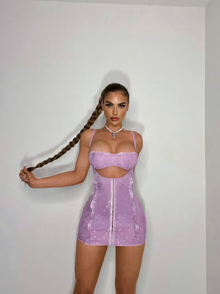 Purple Cut-Out Lace Mini Dress