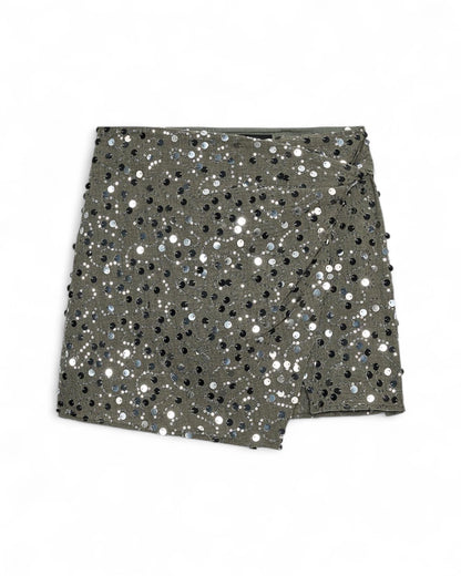 Grey Sequin Mini Skirt - Party Club Sparkle Skirt Women